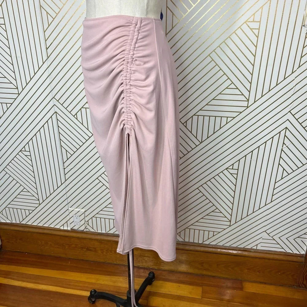 Nicholas Alice Ruched Stretch-Crepe Midi Skirt Oat Pink Size 4‎ - Picture 6 of 12